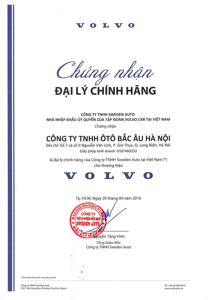 Chứng nhận đại lý Volvo